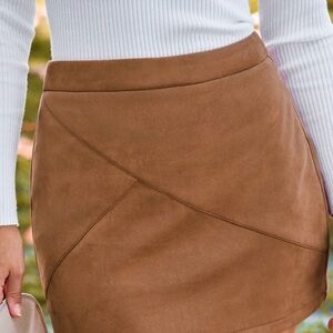 MANGOPOP Faux Suede Mini Skirt High Waisted Camel Tan Women’s Large NWT